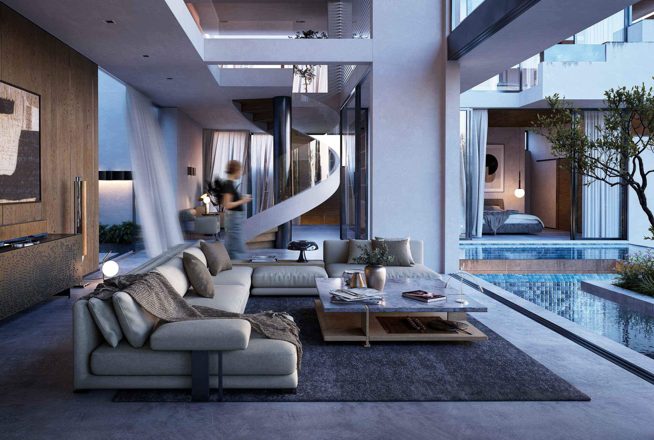 Tầng sinh hoạt mở ra hiên và mặt nước, K House